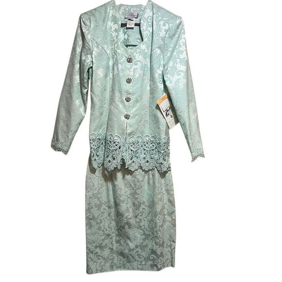 Vintage Scott McClintock Dress suit women’s 10 Mint Green Jacquard Damask 2 pc - Picture 1 of 12